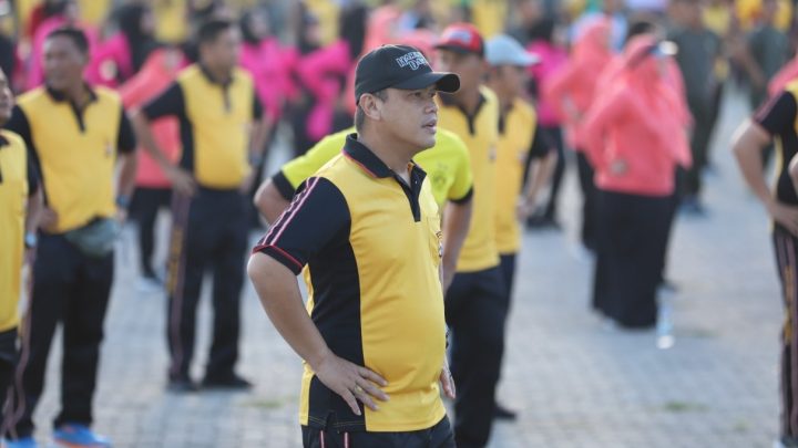 Meriahkan HUT Bhayangkara ke-78, Kapolres Gowa Hadiri Olahraga Bersama TNI-Polri kapolres gowa