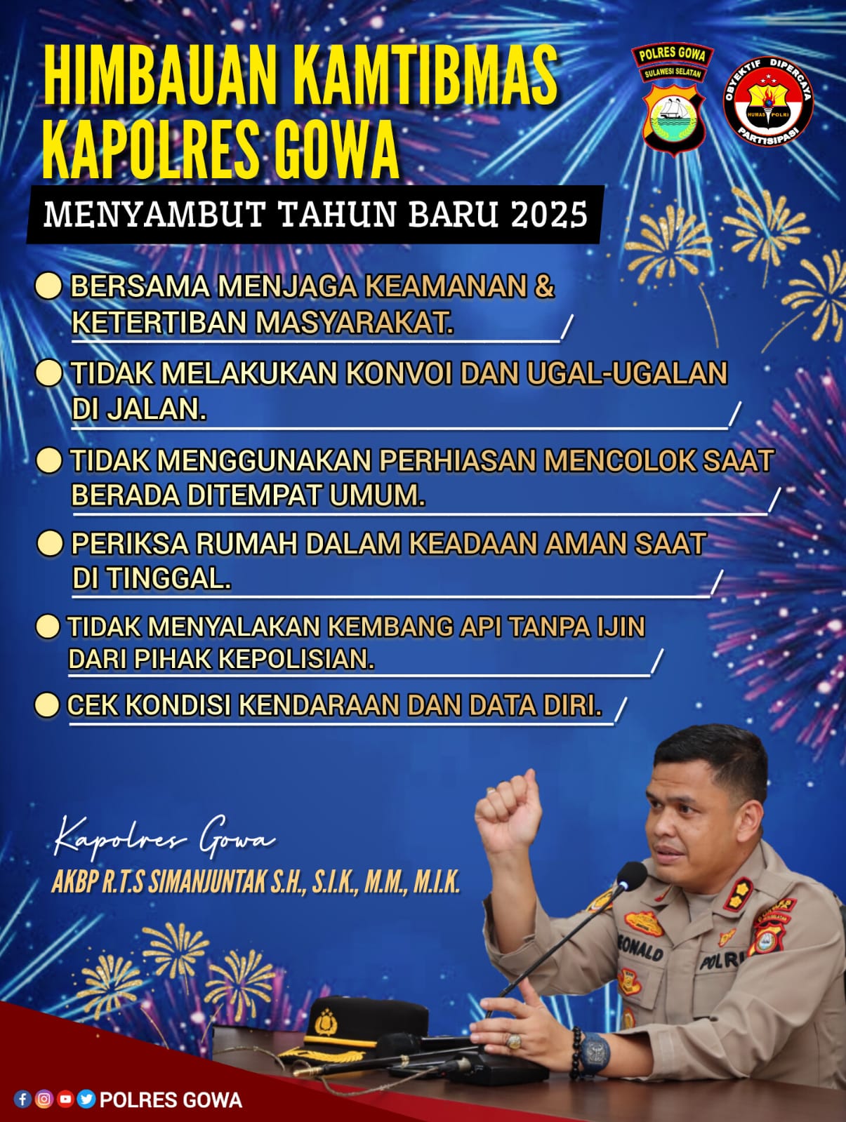 Kapolres Gowa Imbau Warga Jaga Keamanan Jelang Tahun Baru 2025