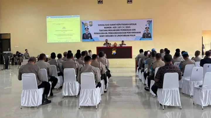 Polres Gowa Gelar Sosialisasi SK Kapolri tentang Mekanisme Penggunaan Senpi Organik polres gowa